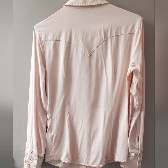 Wrangler Retro Light Pink Western Shirt With Embroidery And Pearl Buttons. Sz S - Picture 5 of 6